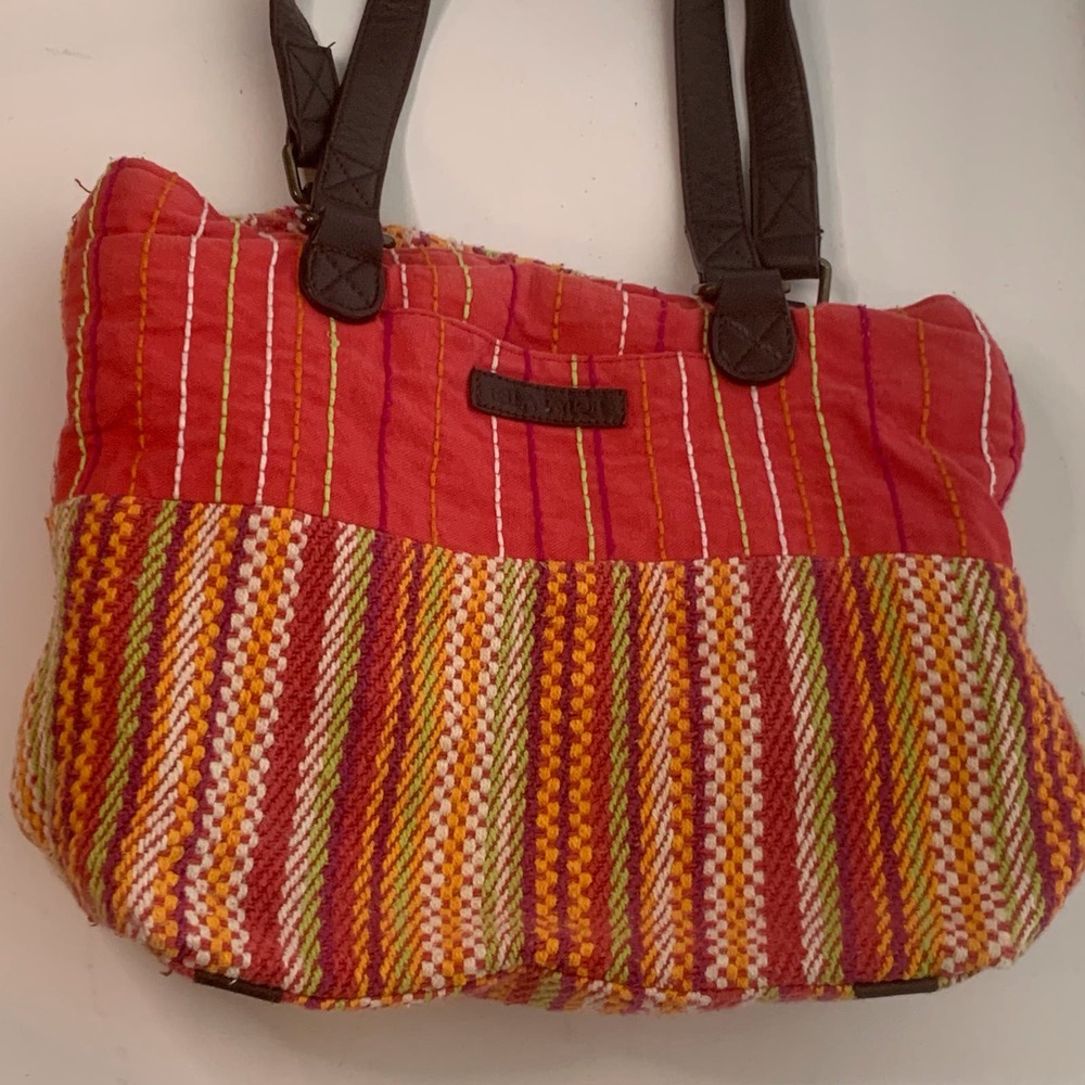 EUC Bella Taylor Bright Beautiful Embroidered Woven Handbag Leather Straps/Trim